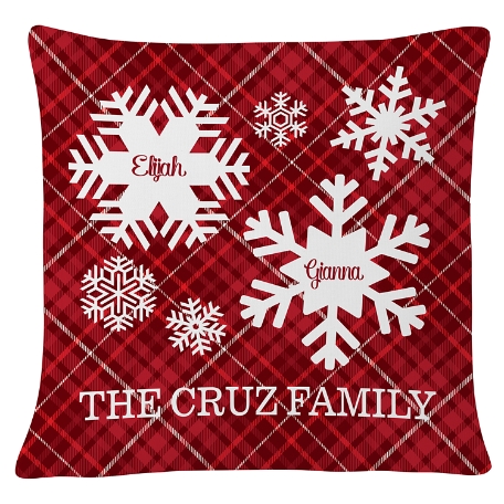 Snowflake Flurry Family Throw Pillow - Red