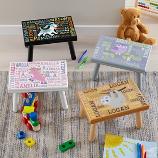 Personalized wooden outlet stools for toddlers