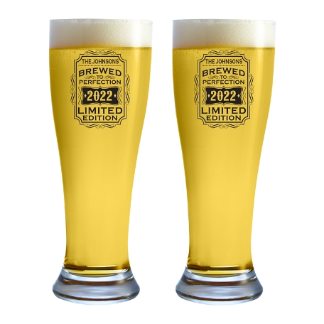 Brewed To Perfection Pilsner Glass - Set of 2 - Black