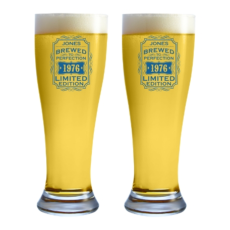 Brewed To Perfection Pilsner Glass - Set of 2 - Blue