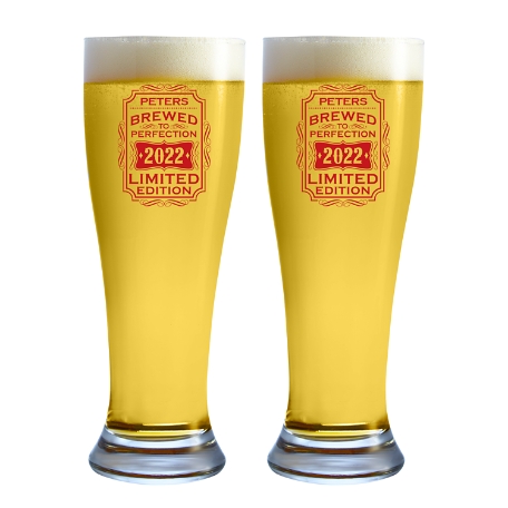 Brewed To Perfection Pilsner Glass - Set of 2 - Red
