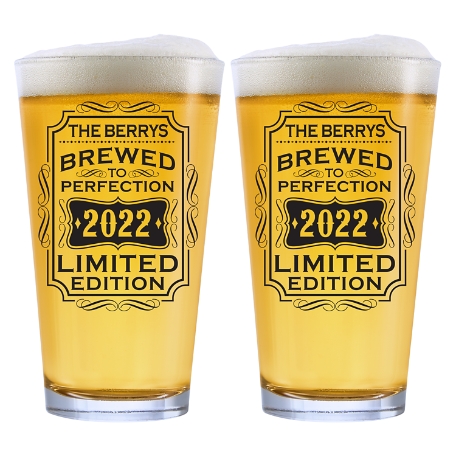 Brewed To Perfection Pint Glass - Set of 2 - Black