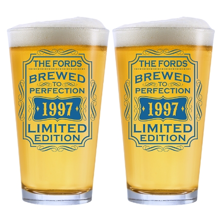Brewed To Perfection Pint Glass - Set of 2 - Blue