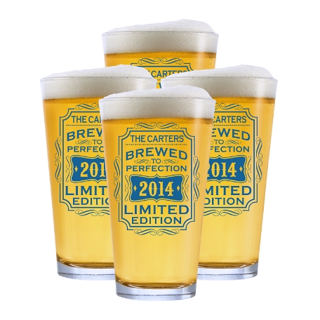 Brewed To Perfection Pint Glass - Set of 4 - Blue