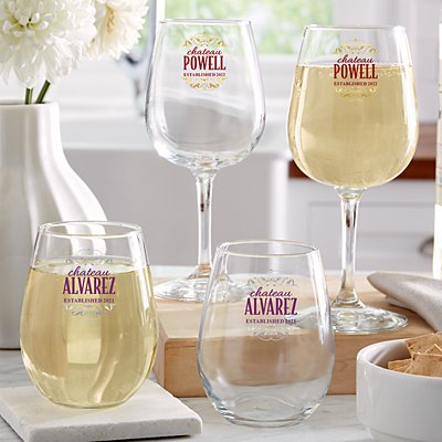 Decorative Label Wine Glass