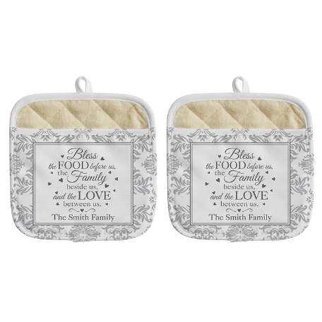 Bless This Food Pot Holder - Gray - Set of 2