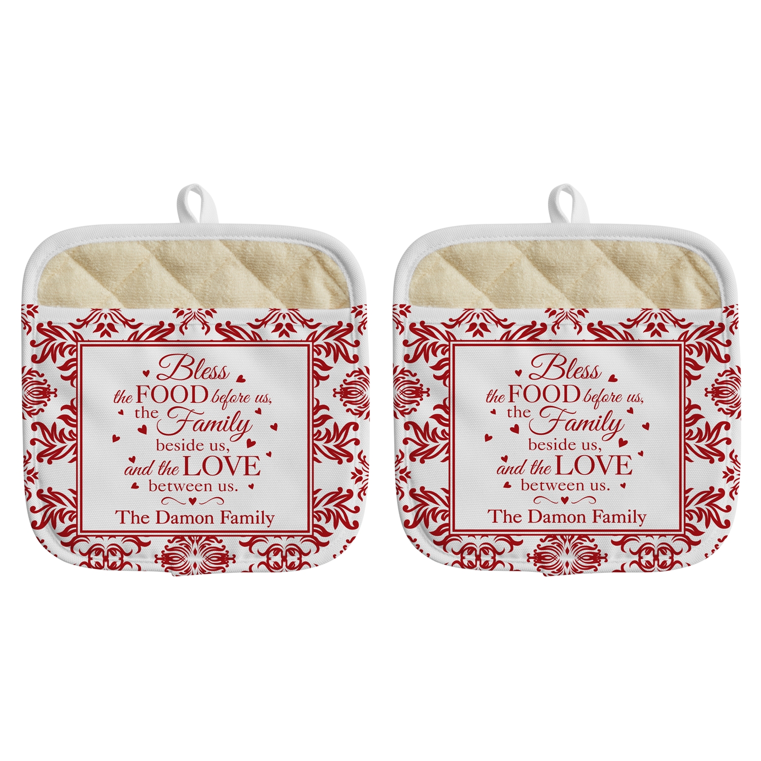 Bless This Food Pot Holder - Red - Set of 2