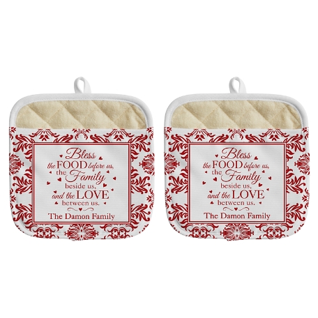 Bless This Food Pot Holder - Red - Set of 2
