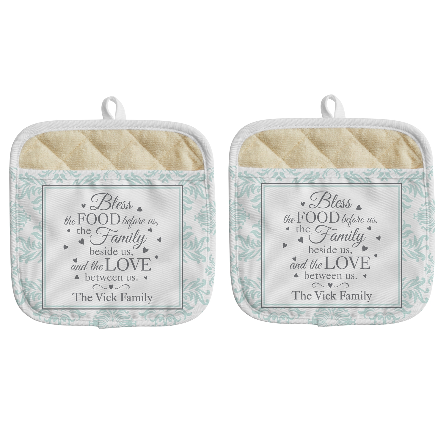 Bless This Food Pot Holder - Teal - Set of 2