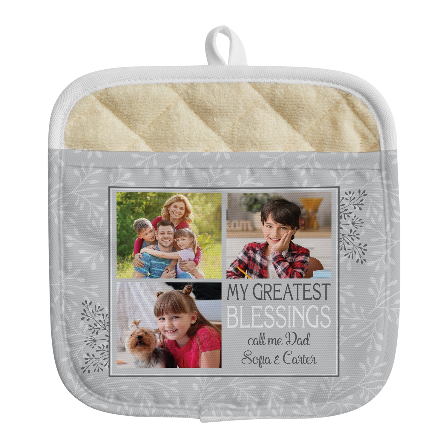 Create Your Own Photo Pot Holder - Any Message - Gray