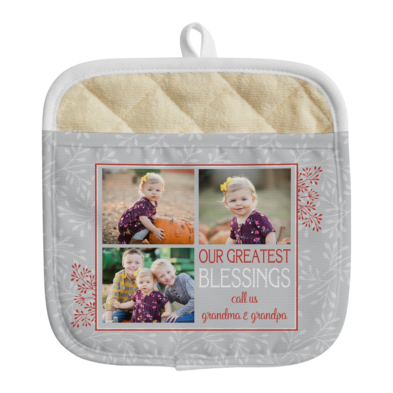 Create Your Own Photo Pot Holder - Any Message - Red