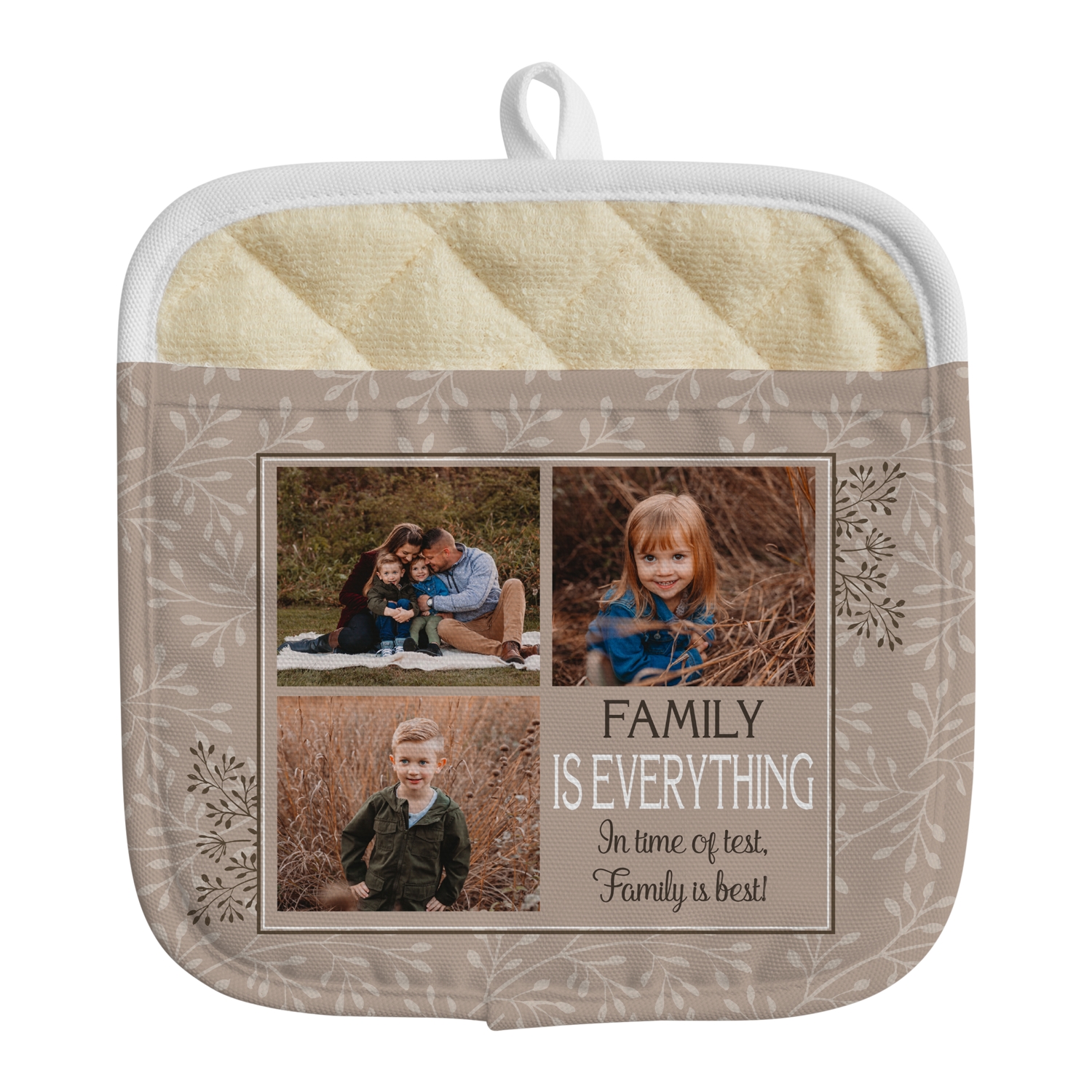 Create Your Own Photo Pot Holder - Any Message - Tan