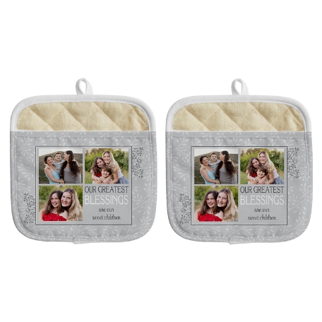 Create Your Own Photo Pot Holder - Any Message - Gray - Set of 2