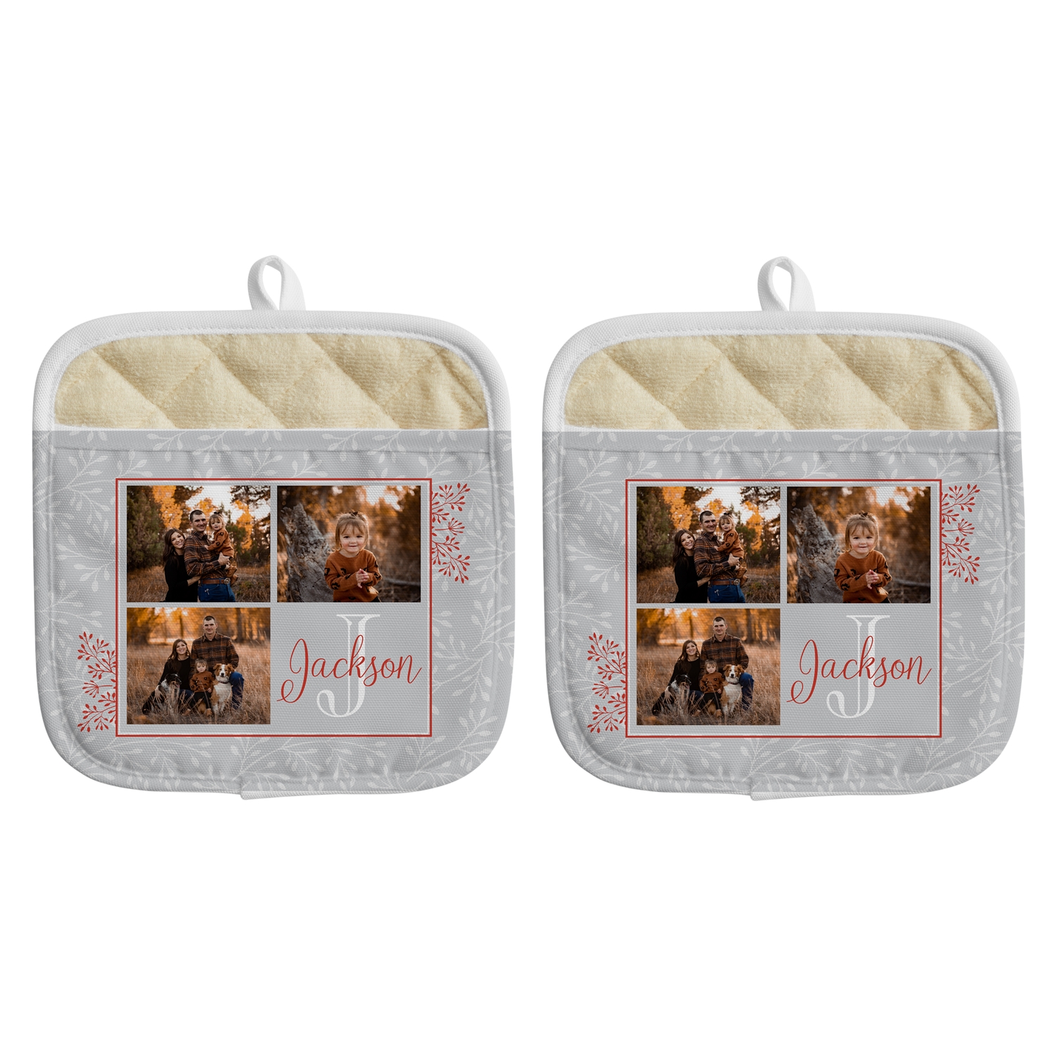 Create Your Own Photo Pot Holder - Initial - Red - Set of 2