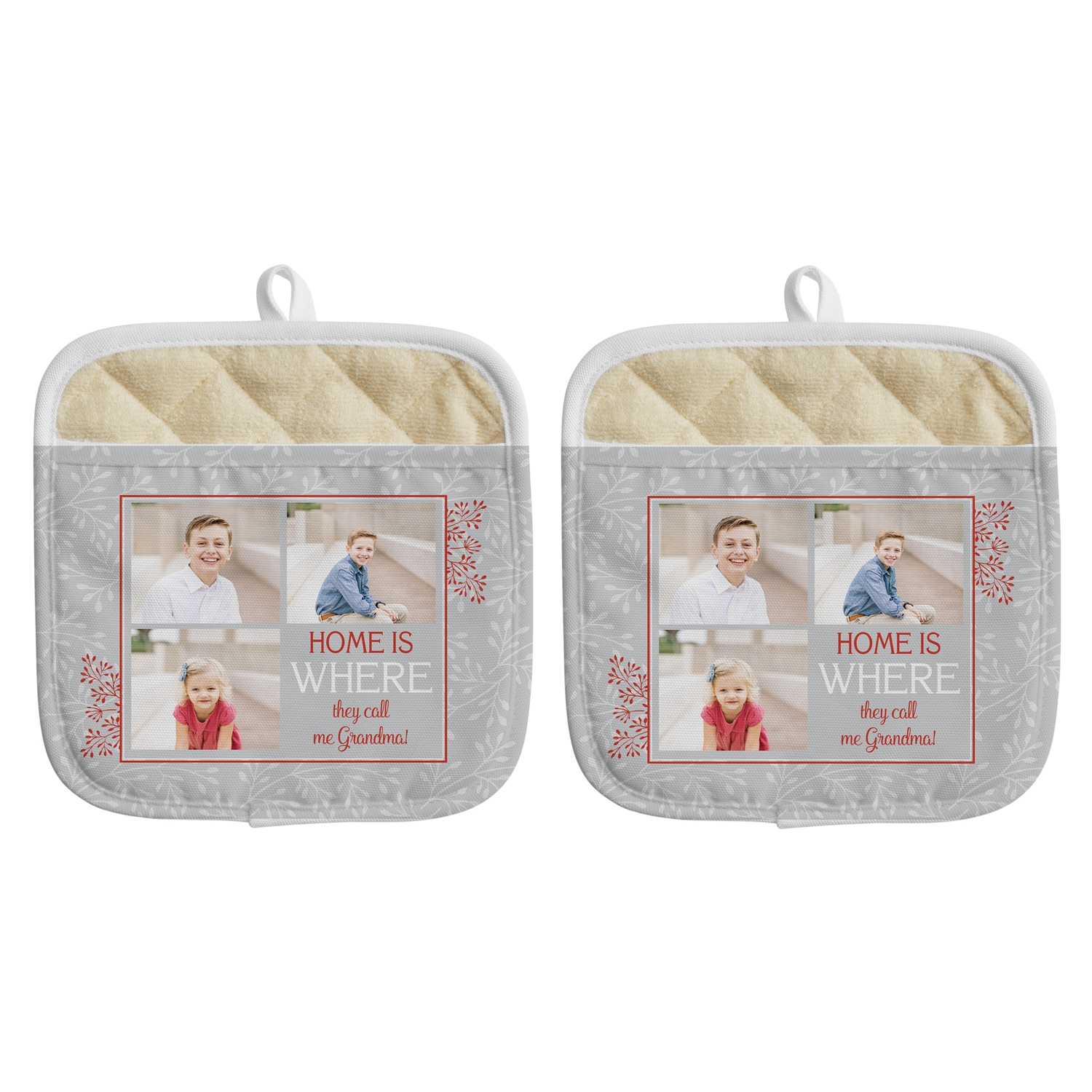 Create Your Own Photo Pot Holder - Any Message - Red - Set of 2