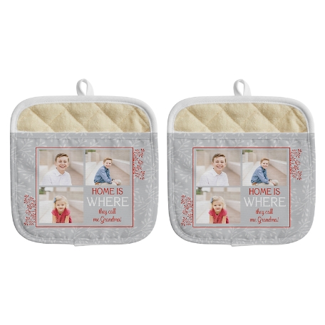 Create Your Own Photo Pot Holder - Any Message - Red - Set of 2