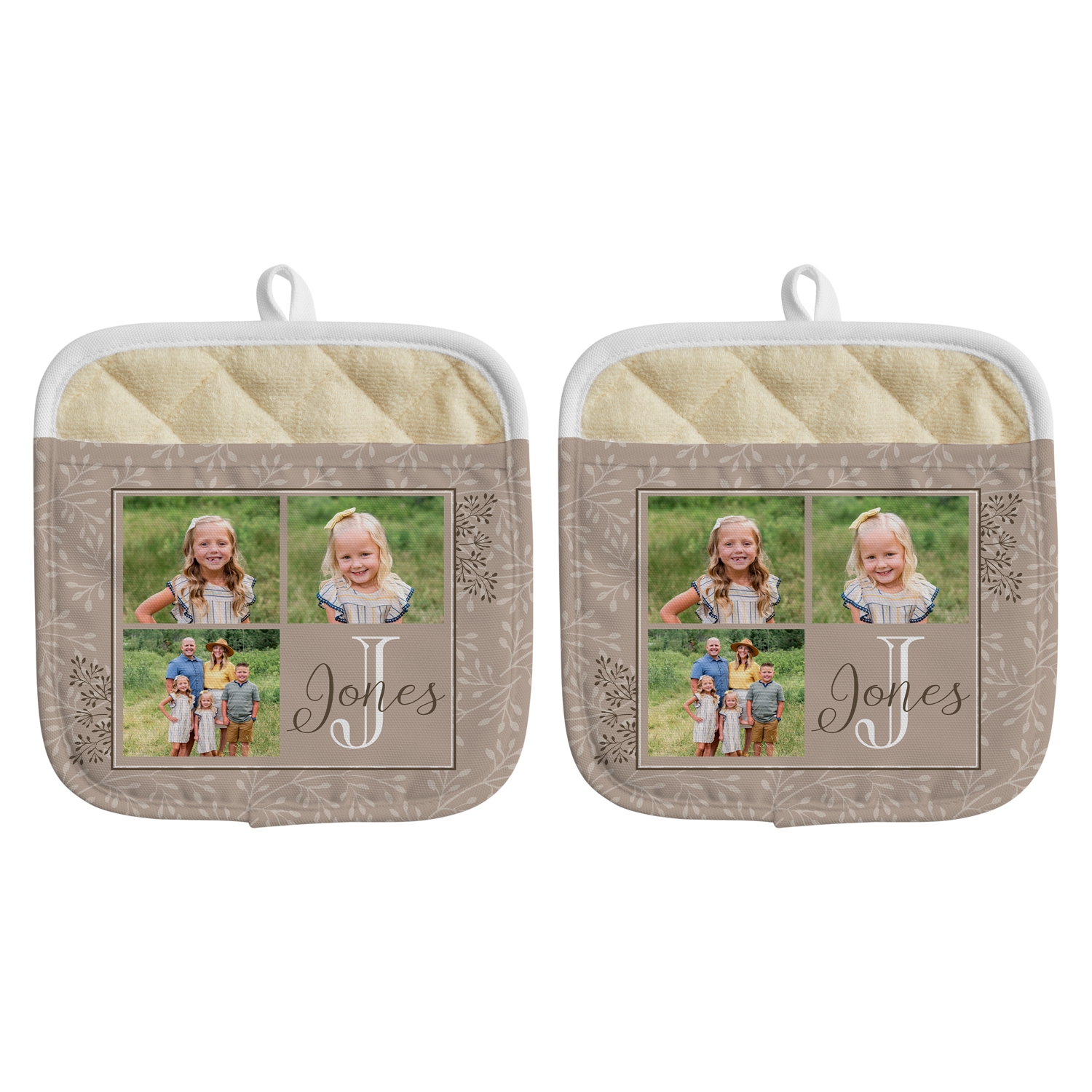 Create Your Own Photo Pot Holder - Initial - Tan - Set of 2