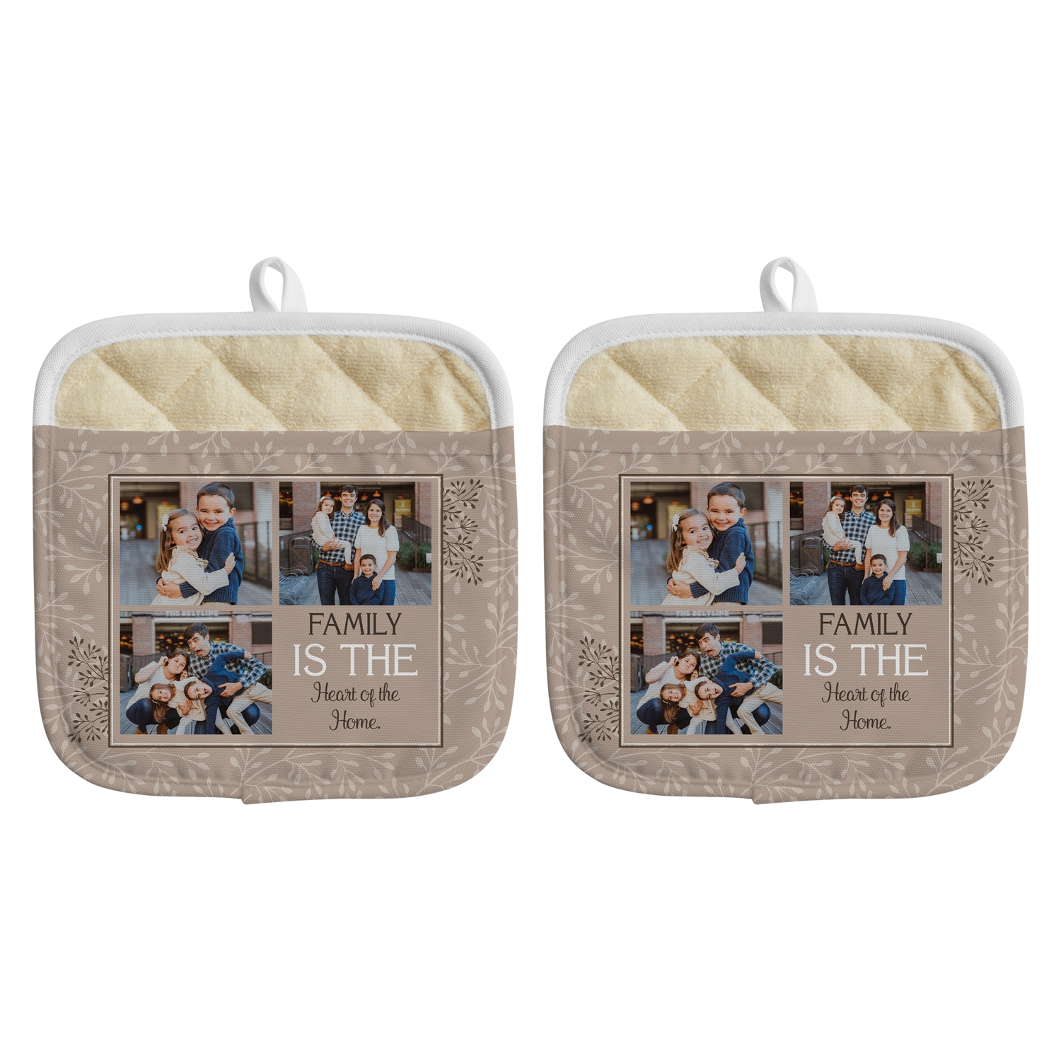 Create Your Own Photo Pot Holder - Any Message - Tan - Set of 2