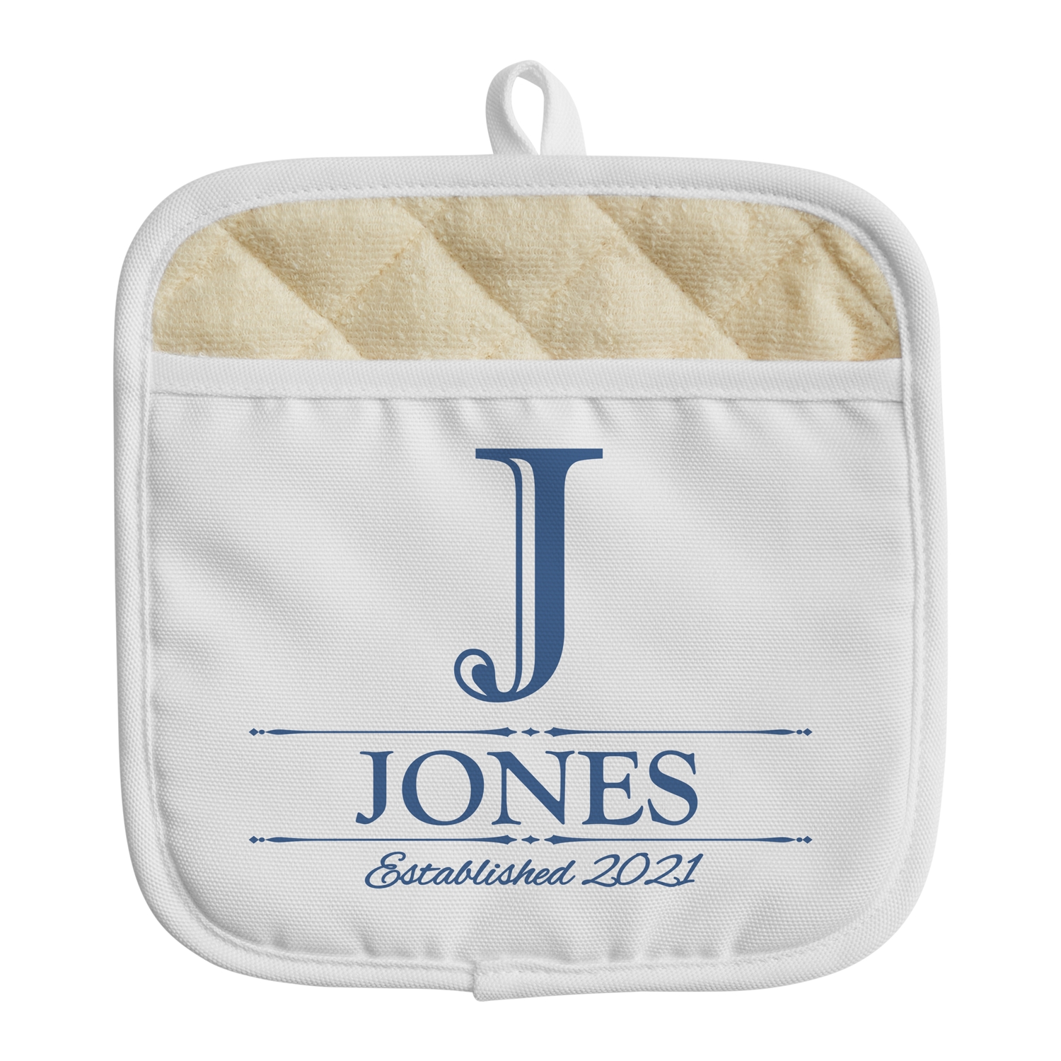 Decorative Name Pot Holder - Monogram & Name - Blue