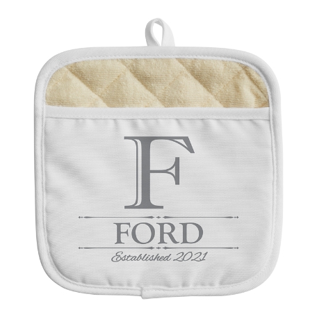 Decorative Name Pot Holder - Monogram & Name - Gray