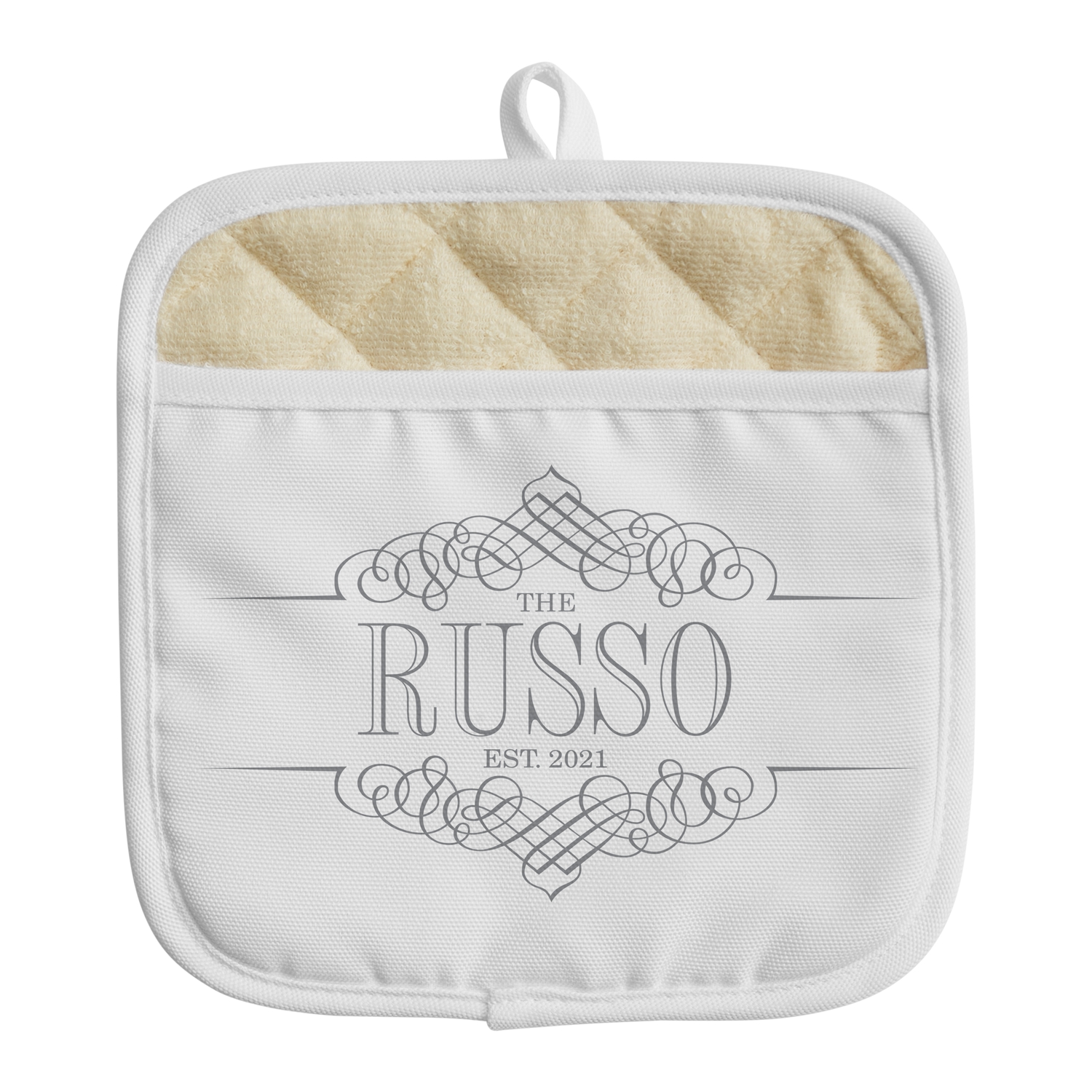 Decorative Name Pot Holder - Name -Gray