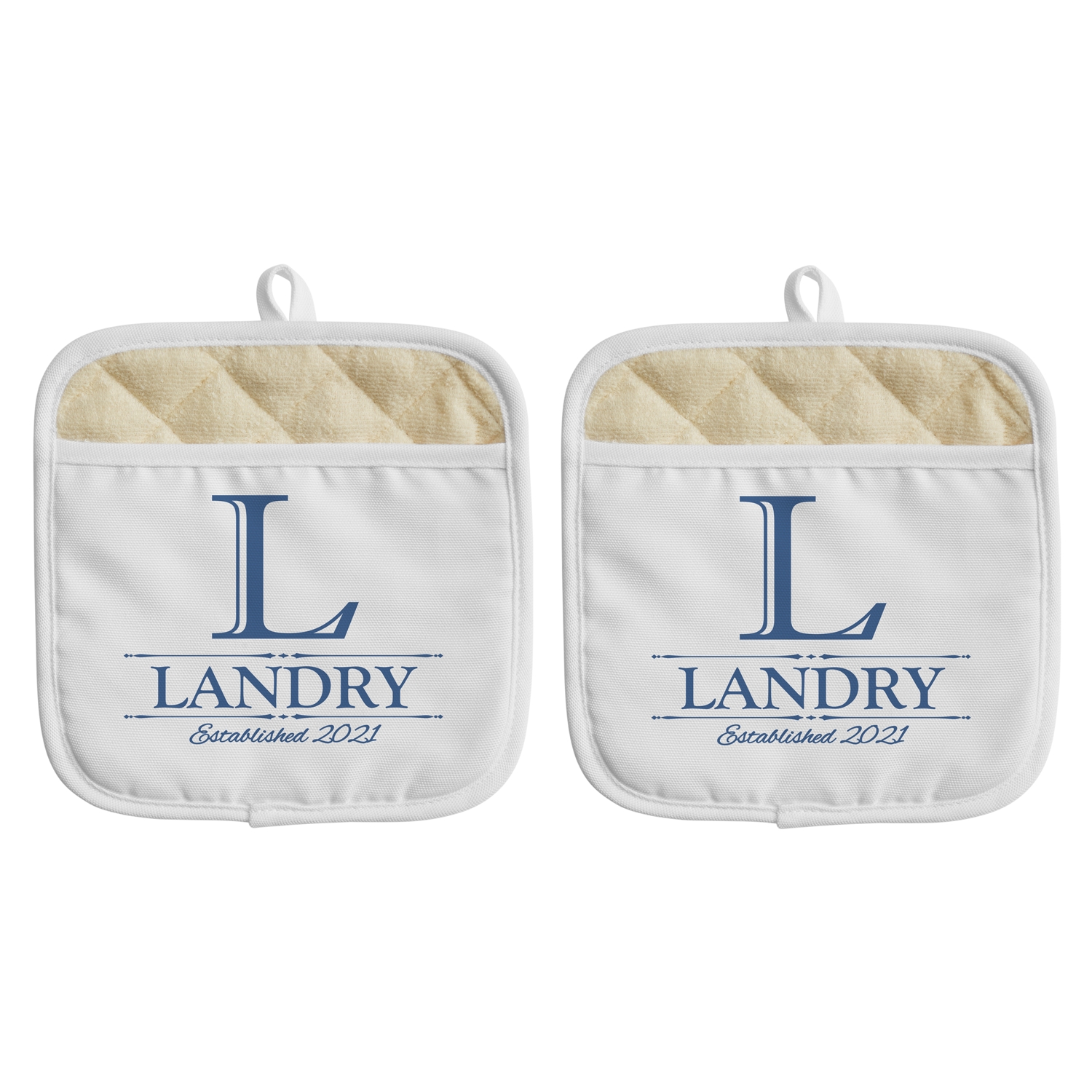 Decorative Name Pot Holder - Set of 2 - Monogram & Name - Blue