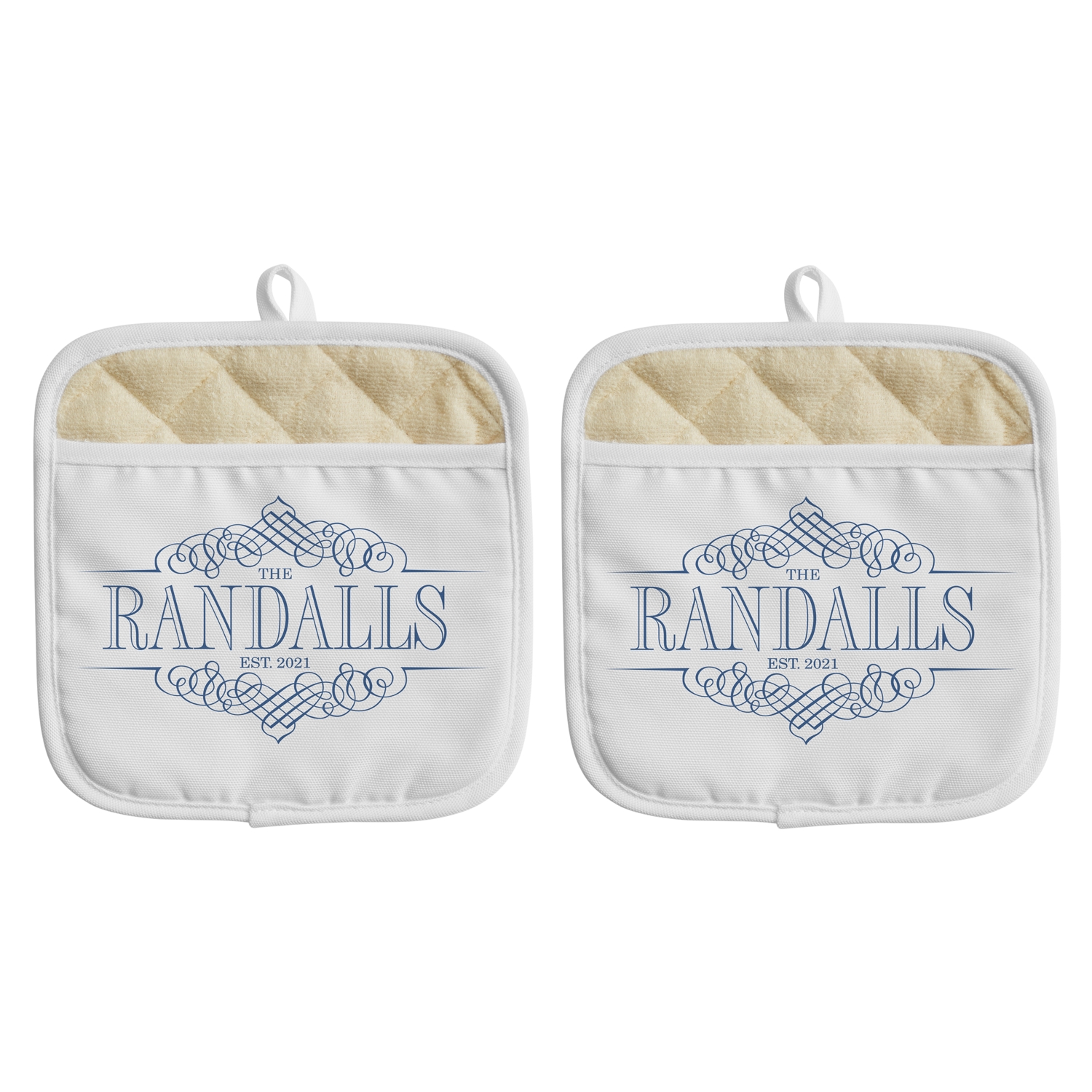 Decorative Name Pot Holder - Set of 2 - Name - Blue