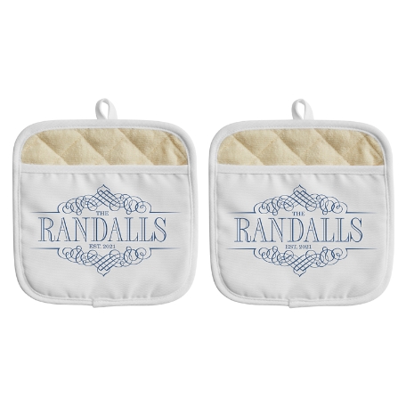 Decorative Name Pot Holder - Set of 2 - Name - Blue