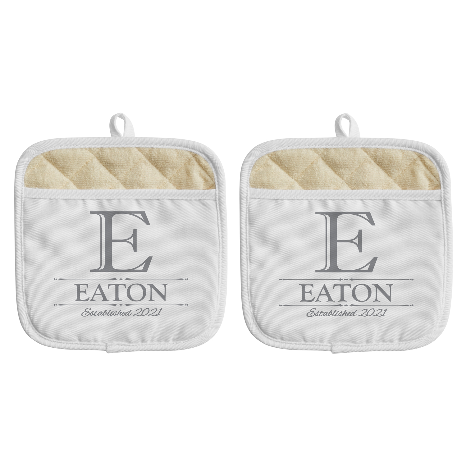 Decorative Name Pot Holder - Set of 2 - Monogram & Name - Gray