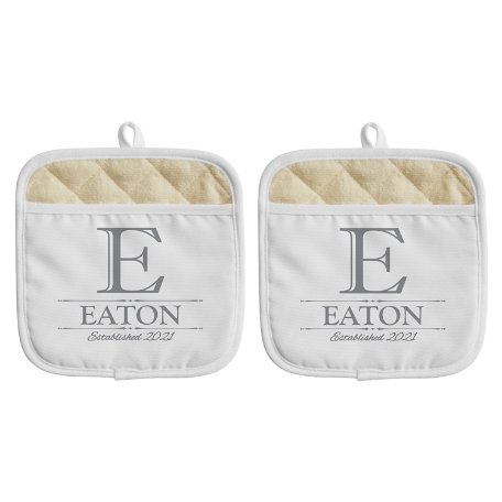 Decorative Name Pot Holder - Set of 2 - Monogram & Name - Gray