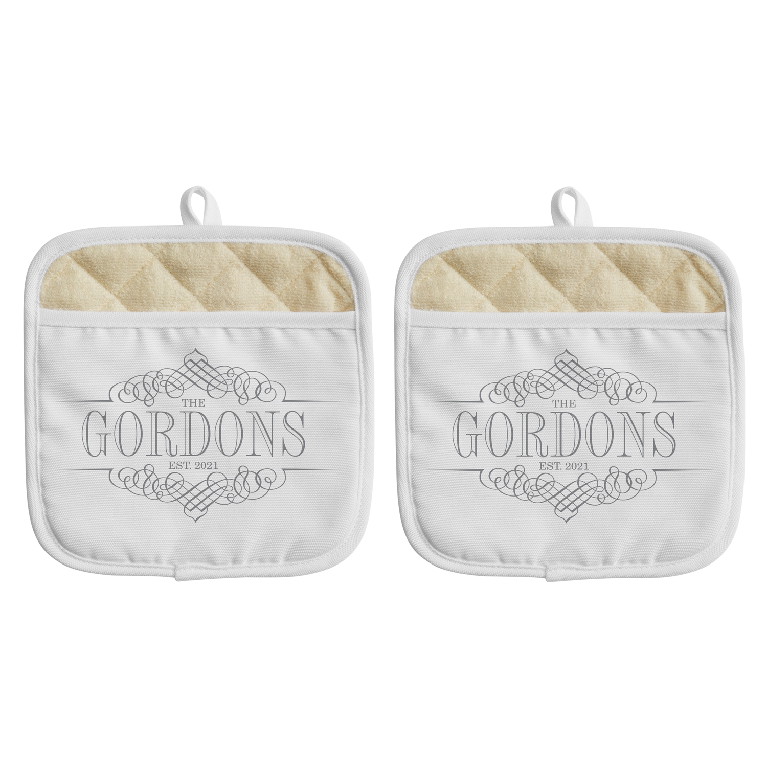 Decorative Name Pot Holder - Set of 2 - Name - Gray