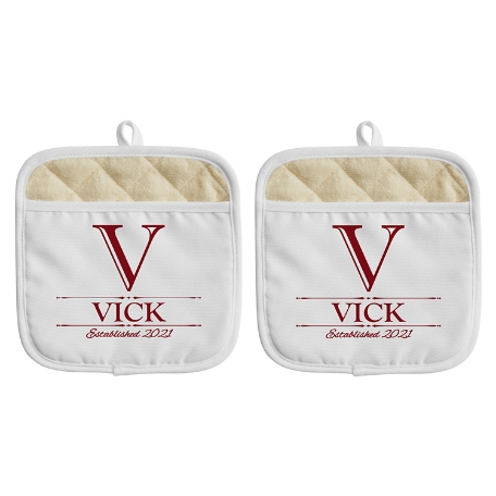 Decorative Name Pot Holder - Set of 2 - Monogram & Name - Burgundy