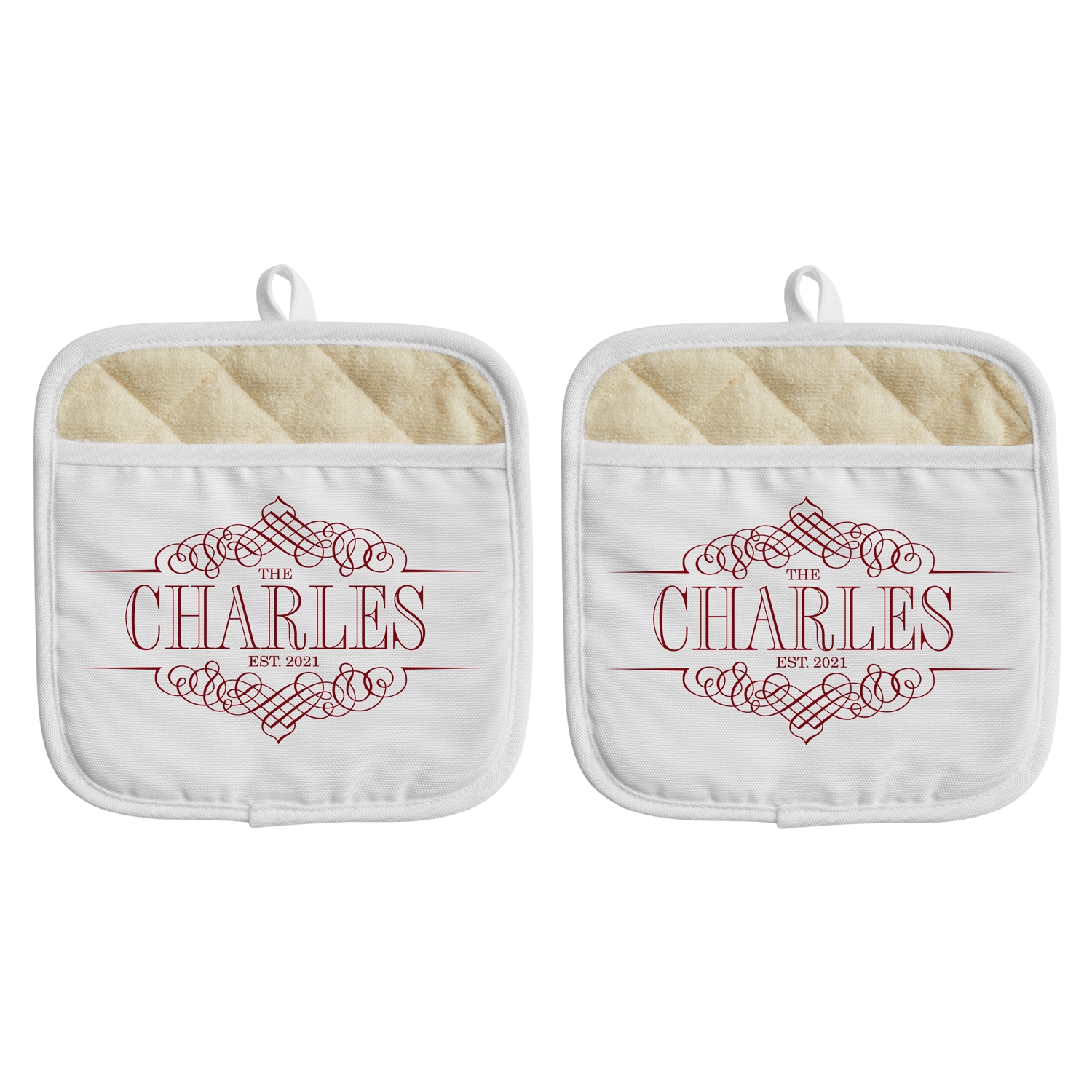 Decorative Name Pot Holder - Set of 2 - Name - Burgundy