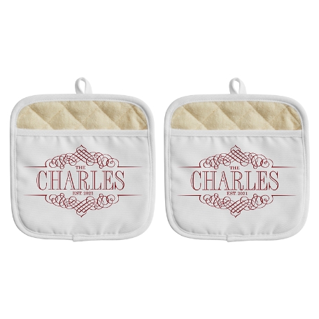 Decorative Name Pot Holder - Set of 2 - Name - Burgundy