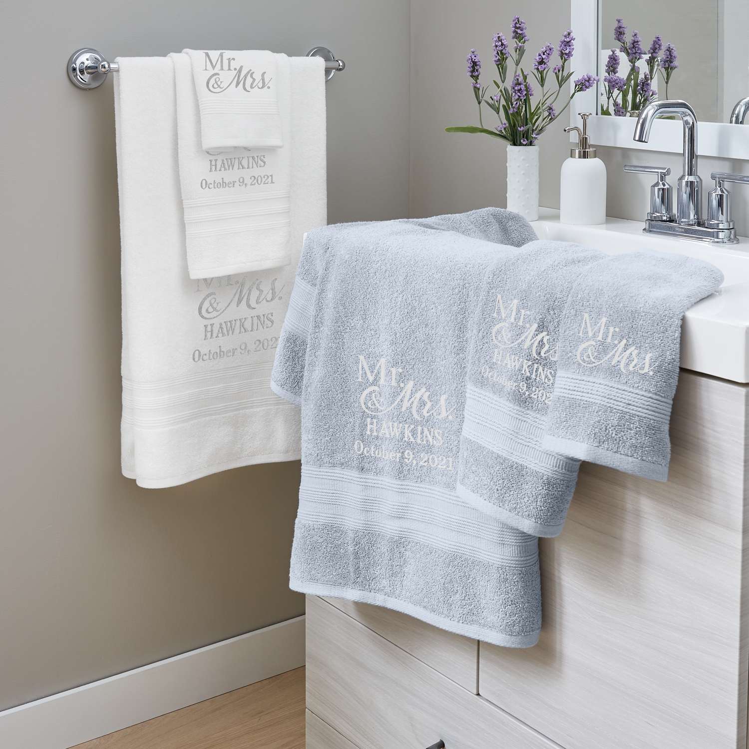 Embroidered Couple Bath Towels