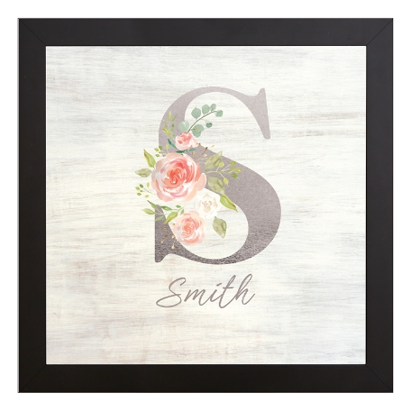 Sophisticated Floral Family Name Framed Canvas - Silver 11x11