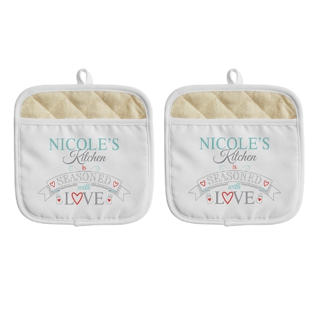 Seasoned With Love Pot Holder - Teal - Set of 2