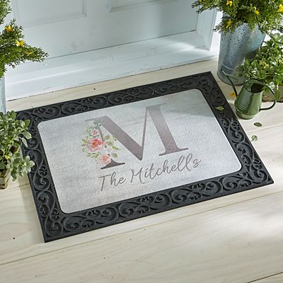 Sophisticated Floral Family Name Doormat