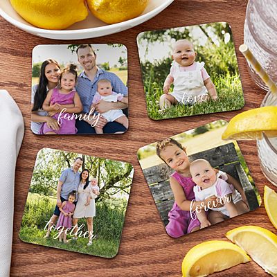 Sophisticated Script Photo Wood Coasters