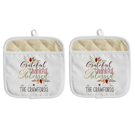Thankful & Blessed Pot Holder - White - Set of 2