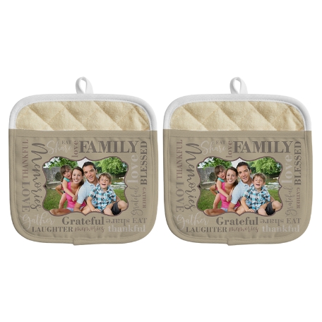 Words Of Love Photo Pot Holder - Tan - Set of 2