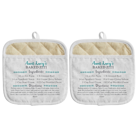 Your Family Recipe Pot Holder-Set of 2-Teal - 6 Ingredients