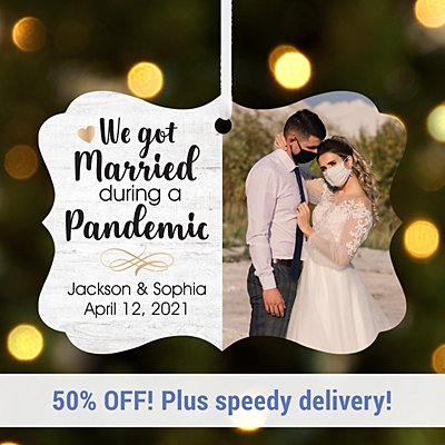 Married During a Pandemic Photo Scroll Bauble