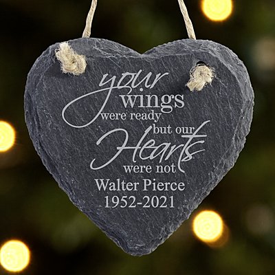 Memorial Wings Heart Slate Bauble