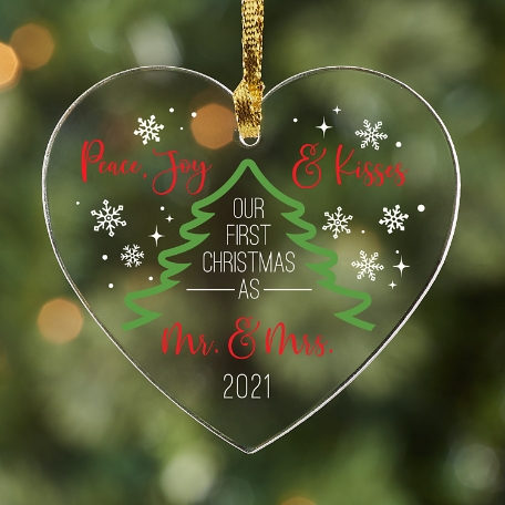 Peace, Joy & Kisses Heart Ornament - Red