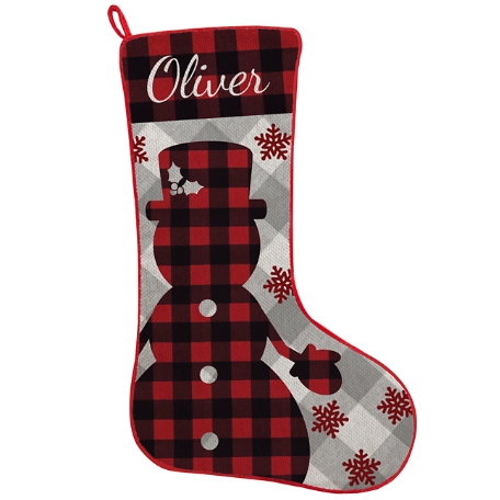 Perfectly Plaid Rustic Stocking- Snowman