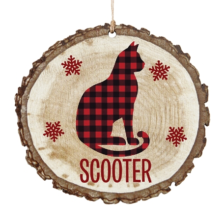 Perfectly Plaid Rustic Wood Round Ornament- Cat