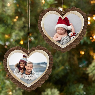 Picture Perfect Photo Rustic Wood Heart Bauble