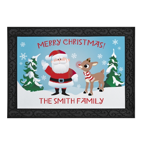 Rudolph® & Santa Holiday Doormat 24x36 with Holder