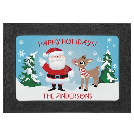 Rudolph® & Santa Holiday Doormat 17x27 with Holder